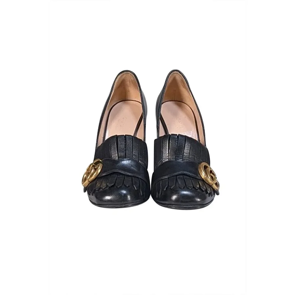 Gucci - Black Leather Marmont Logo Loafer Pumps Sz 4 - Picture 2 of 5